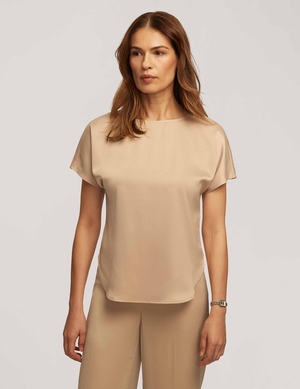 Hauts Anne Klein Montreal Satin Corta Sleeve Blouse With Bateau Neck   | YRZ-8922722